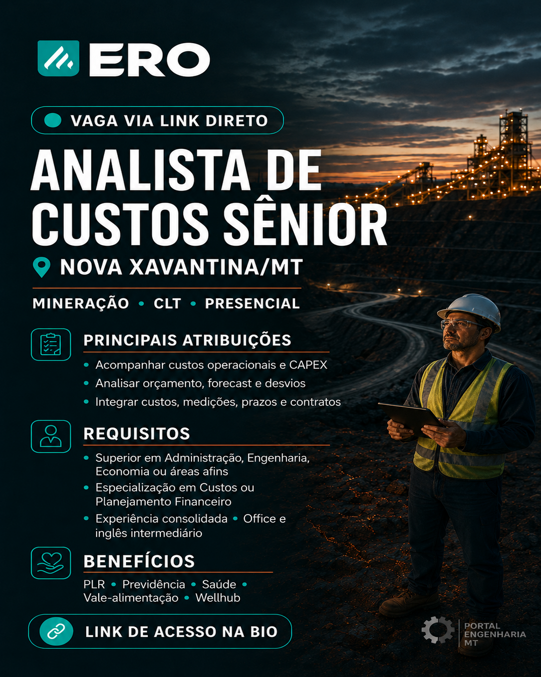 Analista de Custos Sênior em Nova Xavantina