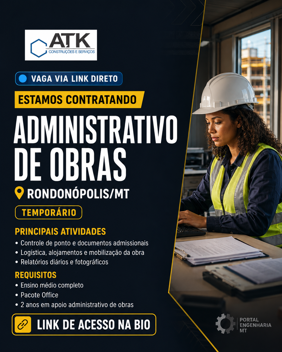 Administrativo de Obras em Rondonópolis