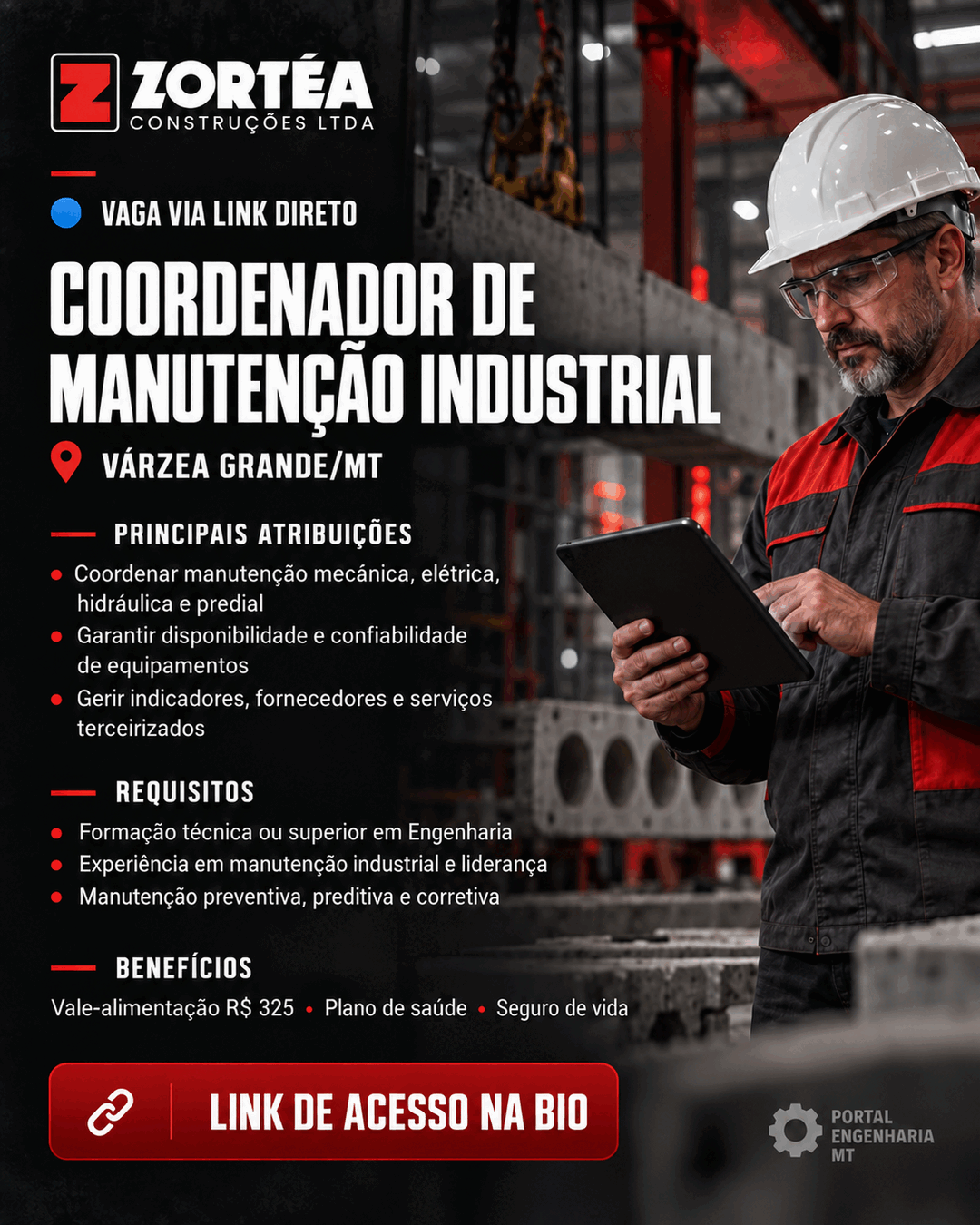 Coordenador de Manutenção Industrial em Várzea Grande