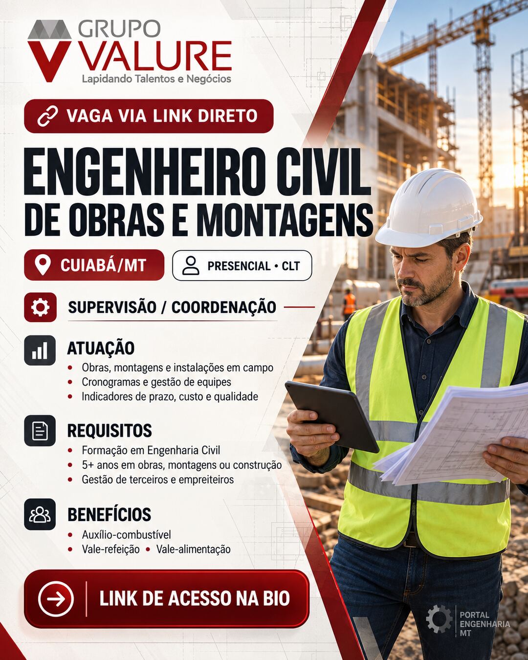Engenheiro Civil de Obras e Montagens em Cuiabá