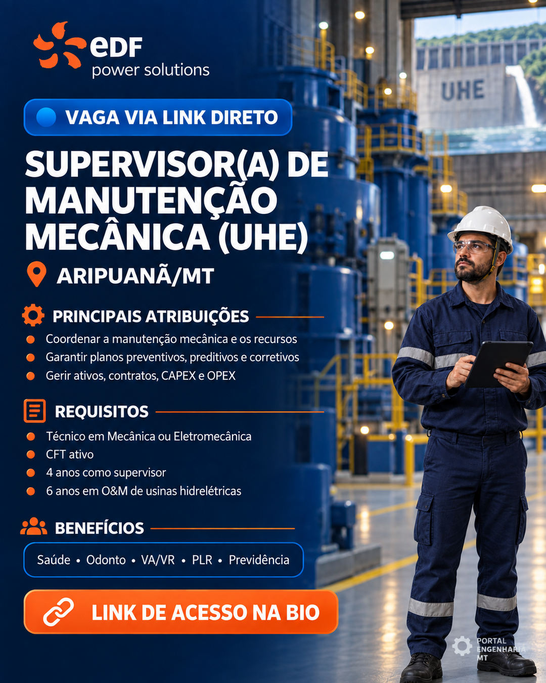 Supervisor(a) de Manutenção Mecânica (UHE) em Aripuanã